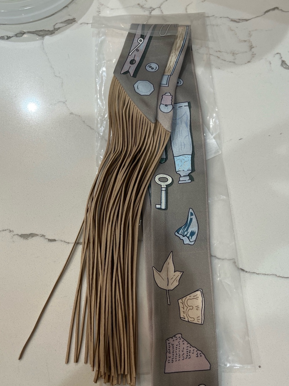 Taupe Printed Fringe twilly